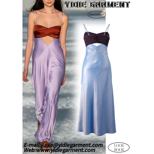 Robe maxi à deux tons sans dos corset en satin maxi