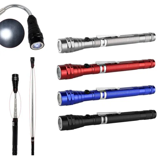 Telescopic Flexible Torch: 3 LED Magnetic Light with Clip & Pickup Flashlight (4 Colors)