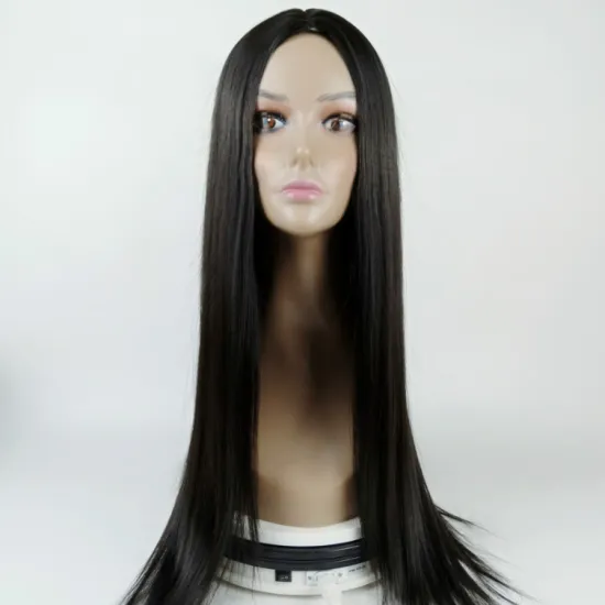 Wholesale Price Long Silky Black Wig for Women Party Middle Part Scalp Wig Daily or Cosplay Ladies Hair Style Synthetic Wigs