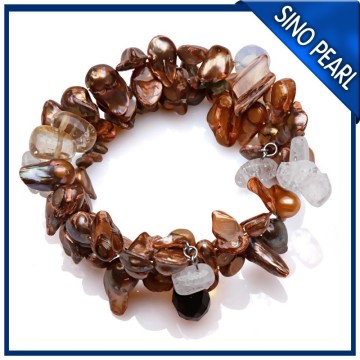 AA 8-9MM Three Layers Freshwater Pearl Woven Chain Bracelet PB055