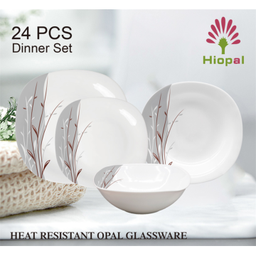 24 PCs nachhaltige Opalglaswaren handbemalte Abendessenset