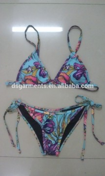 Triangle flower printed young lady swimsuit