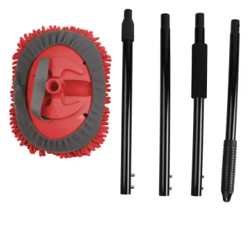 Adjustable Length Home and Car Dust Brush with Chenille Microfiber Mitt for Cleaning Mops