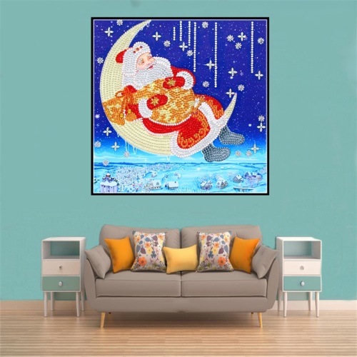 La luna e la decorazione della pittura diamantata di Babbo Natale