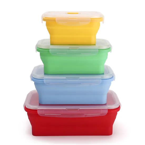 Collapsible Silicone Lunch Container with Plastic Lid: Perfect for Camping Bowls and Microwave Safe Meals