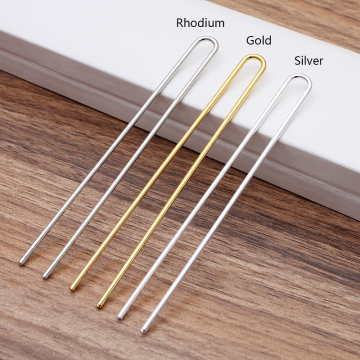 10pcs/lot Hair Sticks 2x110mm Raw Brass Gold Color U shape Hair Pins Blank Base Setting for Women Jewelry Making Wholesale DIY