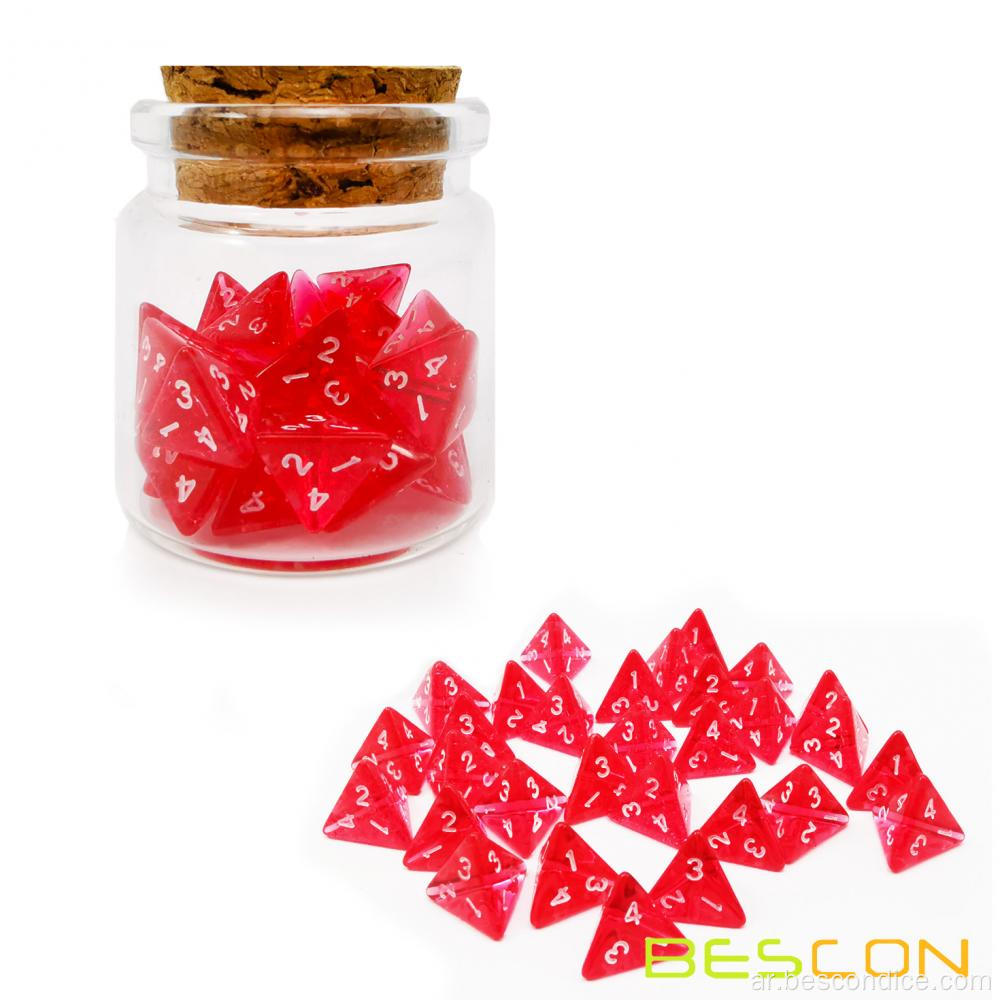 Bescon Mini شفاف D4 DICE 30PCS زجاجة جرعة الشفاء ، 30pcs دوري الأدوار MINI RED GEM D4 DICE PACK PACK