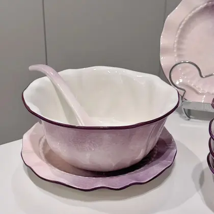 Retro Purple Ceramic Dinner Set with French Elegance