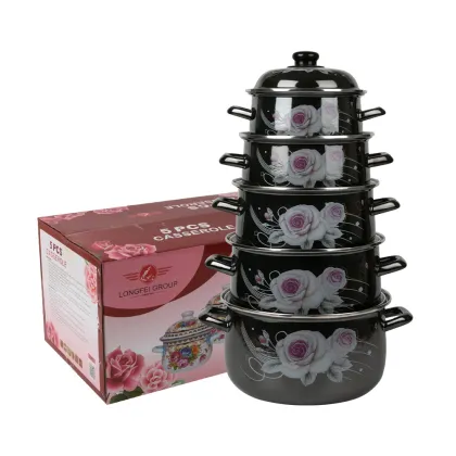 5PCS/Set Black Enamel Cast Iron Cookware Casserole Set Enamel Cook Tools Pot