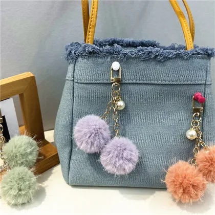 Multi Color Pearl Pom Pom Self Defense Keychain Accessories