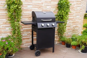 Large Capacity 3 Burners Trolley Barbecue BBQ Gas Grill with Two Foldable Shelves
