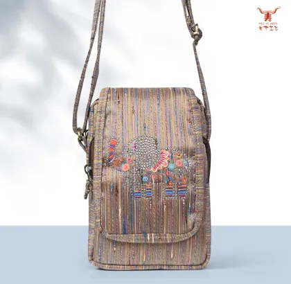 Golden Silk Nylon Flap Crossbody Bag Wealth Symbol Design