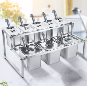 Caixa de tempero de aço inoxidável: conjunto de cozinha de grande capacidade com design de várias grades