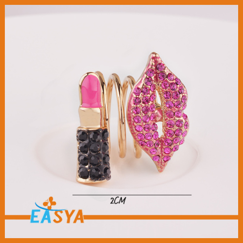 Fashion Wanita Pink Crystal bibir tongkat Spring cincin