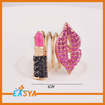 Fashion Women Pink Crystal Lip Stick Spring Ring