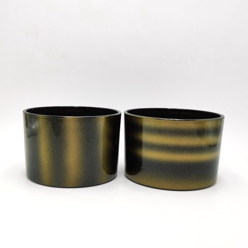 Portacandele in vetro vuoto color nero e oro