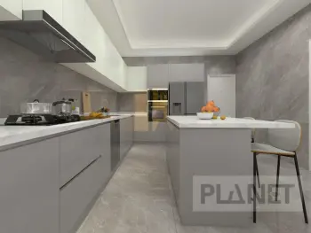 Custom matt grey home kitchen cabinets with island