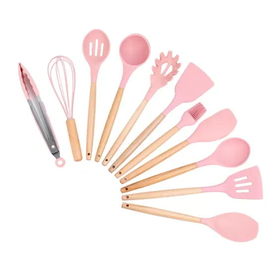 12-Piece Wooden Handle Silicone Kitchen Utensil Set: Colorful, Heat-Resistant, BPA-Free & Non-Toxic
