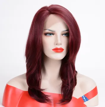 AiShiLi Long Silky Straight Lace Front Wigs With Burgundy Heat Resistant Synthetic Hair Cheap Wig