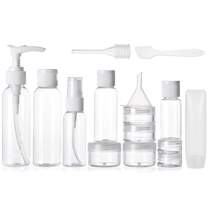 plastic empty 100ml 50ml 30ml pet lotion mist pump sprayer 8-in-1 toiletries bottle travel storage set