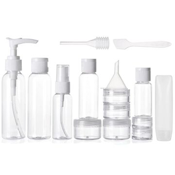 refillable empty 50ml 100ml lotion pump mist spray pump travel set of plastic PET bottles kit 7 in 1