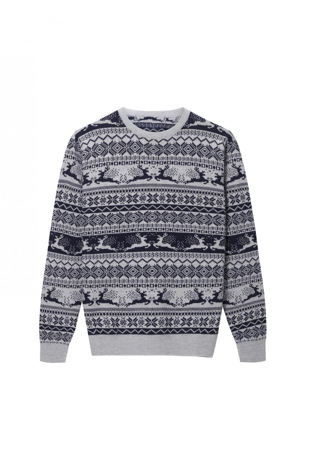 Men's Knitted Jacquard Reindeer Crew Neck Pullover