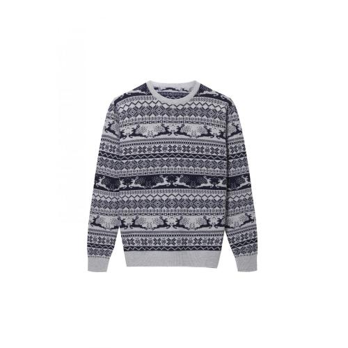 Men's Knitted Jacquard Reindeer Crew Neck Pullover