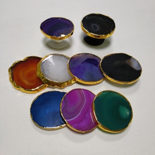 Druzy Agate Phone Socket With Gold Rim