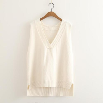 Witte gebreide mouwloze V-hals