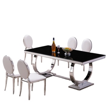 High-Quality Rectangular Marble Top Dining Table with Stainless Steel Legs