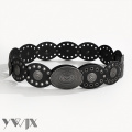 American Retro Engraved Metal Patchwork Wide Waist Belt
