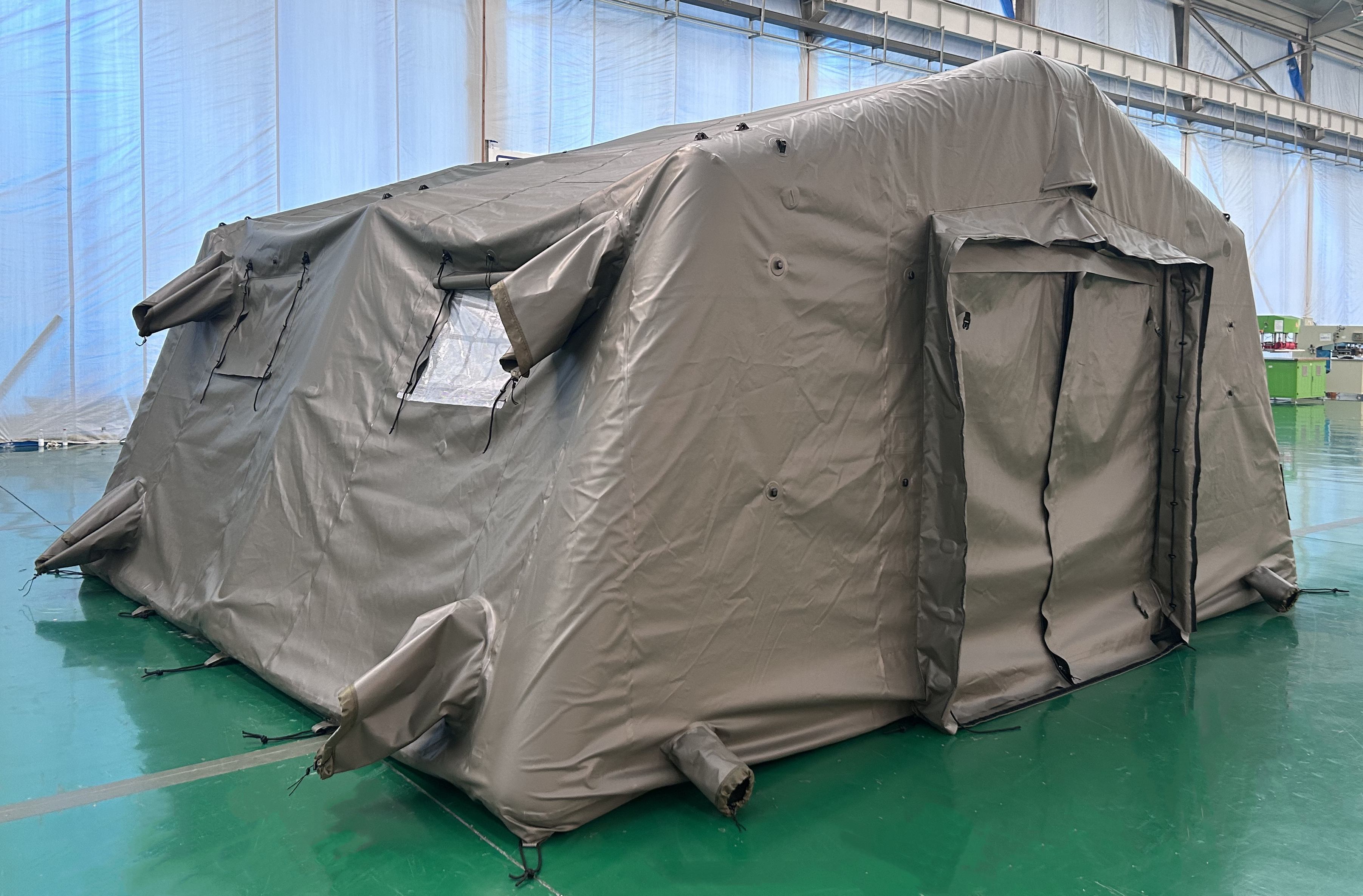 olive green inflatable tent side