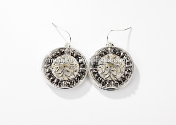 Neoglory Jewelry SENSITIVE Fine Silver Color Plate Two Layered Disc Earring with Gunmetal Beads and Filigree Disc Drop