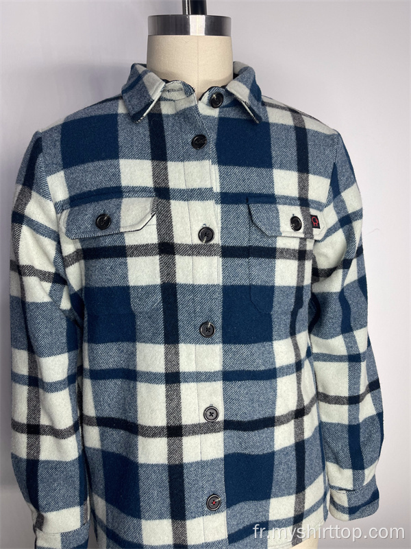 Mélange de laine de chemise à plaid à manches longues