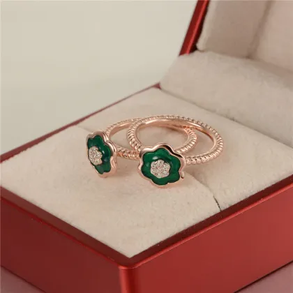 18k Golden Plating Green Enamel Crystal Flower Beads Ring Wholesale Wedding Ring RIPY055