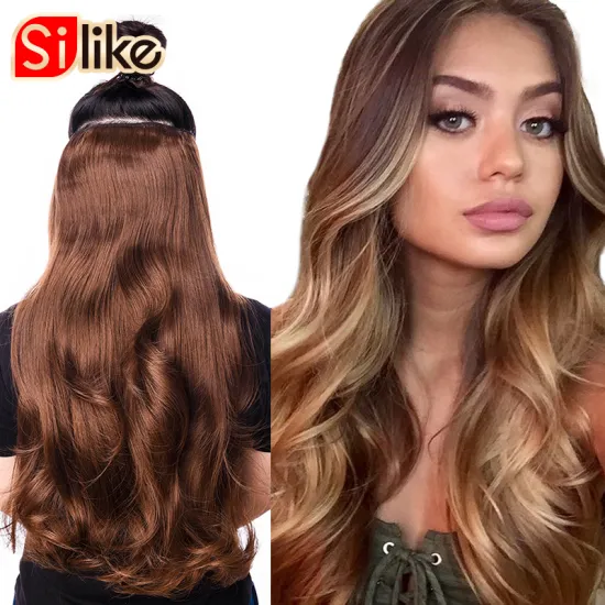 Wholesale One piece 4 Clips Extensions Synthetic Hair Weft  synthetic clip in hair extension Long Lasting Heat Resistant Fiber