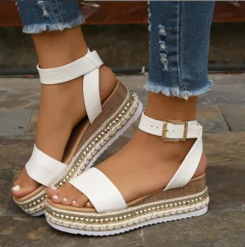 Shiny Snake Skin High Heel Wedge Sandals: Comfortable, Trendy Women's Footwear for Beach and Beyond