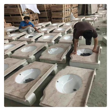 Cream Rose Marble Vanity Tops with Porcelain Sinks
