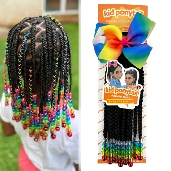 Vivian's Rainbow Beaded 10-inch Box Braid Ponytail: A Stylish and Fashionable Hair Style for Kids and Baby Girls