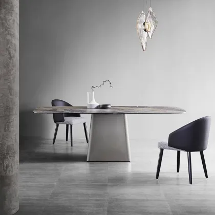 Contemporary Nordic One-Leg Stainless Steel Rectangle Dining Table