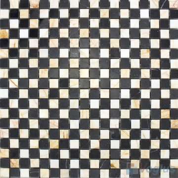 Black Beige Polished 15X15mm Checkerboard Mosaic Marble