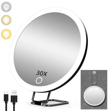 Modern Round LED Light Magnifying Makeup Mirror with Suction Bracket