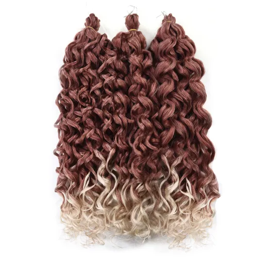 24 inch Ombre Blonde Brown Pink Curly Braids Afro Curl Water Wave Braids Ocean Wave Synthetic Crochet Braiding Hair Extension