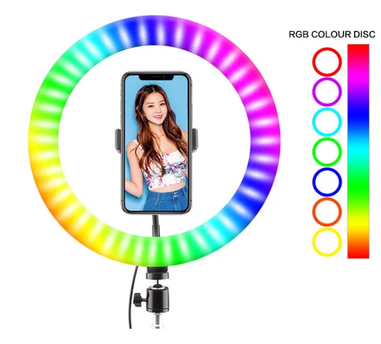 Professional 10 Inch Rotatable RGB LED Ring Light with Tripod Stand for Phone