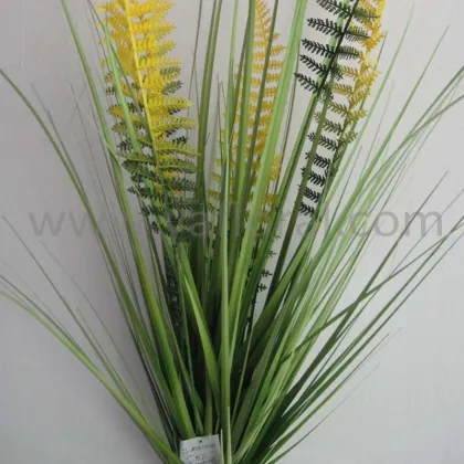 Green artificial plastic grass with 5 flower head green decoration grass artificial