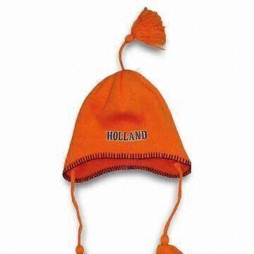 100% Acrylic Winter Knitted Hat with Fringe and Fleece Lining