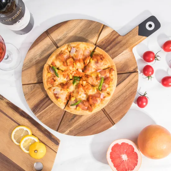Acacia Wood Pizza Peel and Cutting Board - 12 Inch Round Pizza Paddle for Easy Cooking and Serving
