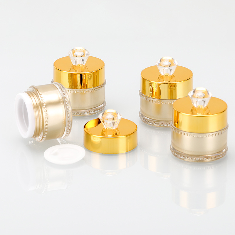 Diamond top gouden lege plastic mini -monster 5g acryl cosmetische pot goud set