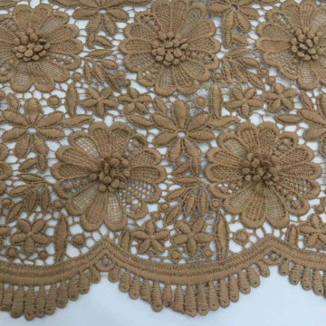 Khaki 3D Matt Milky Yarn Guipure Embroidery Fabric