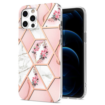 Luxury Plated Marble Flower Stitching Fashion Phone Cases for iPhone 16/15/14/13/12/11/Pro/Max/X/XS/XR/8/7 Plus